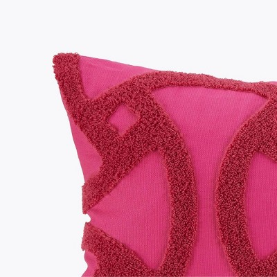 Small Rectangular Fuchsia Embroidered Geometric Throw Pillow