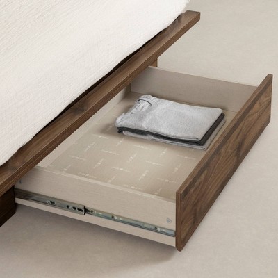 Queen Natural Walnut Wood Platform Bed with Storage Drawer
