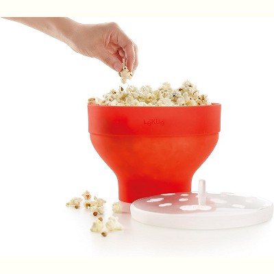 Microwave Popcorn Popper, Collapsible BPA-Free Silicone Popcorn Maker Bowl with Recipes (Red)