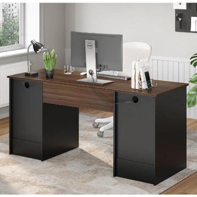 Gray Particle Board Executive Desk with Drawers and Keyboard Tray