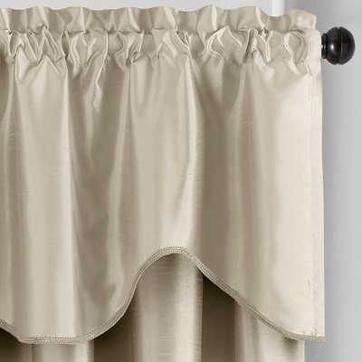 Ivory Faux Silk Scalloped Window Valance with Rod Pocket