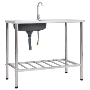 vidaXL Camping Sink Single Basin with Tap Stainless Steel - 1 of 4