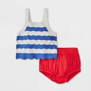 Baby Girls' Striped Sweater Set - Cat & Jack™ Red/Blue - 1 of 4