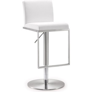 Amalfi Performance Vegan Leather Adjustable Stool White  15"W x 17.5"D x 40.1"H - 1 of 4