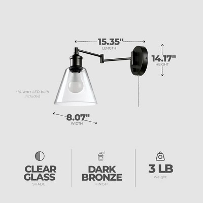 Dark Bronze Plug-In Wall Sconce with Clear Glass Shade