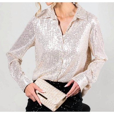 Women's Krista Long Sleeve Sequin Blouse - Vine & Love