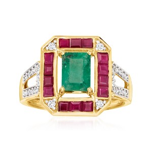 Ross-Simons 0.80 Carat Emerald, .70 ct. t.w. Ruby and .22 ct. t.w. Diamond Ring in 14kt Yellow Gold - 1 of 4