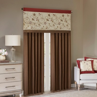 Red and Ivory Floral Embroidered Rod Pocket Valance