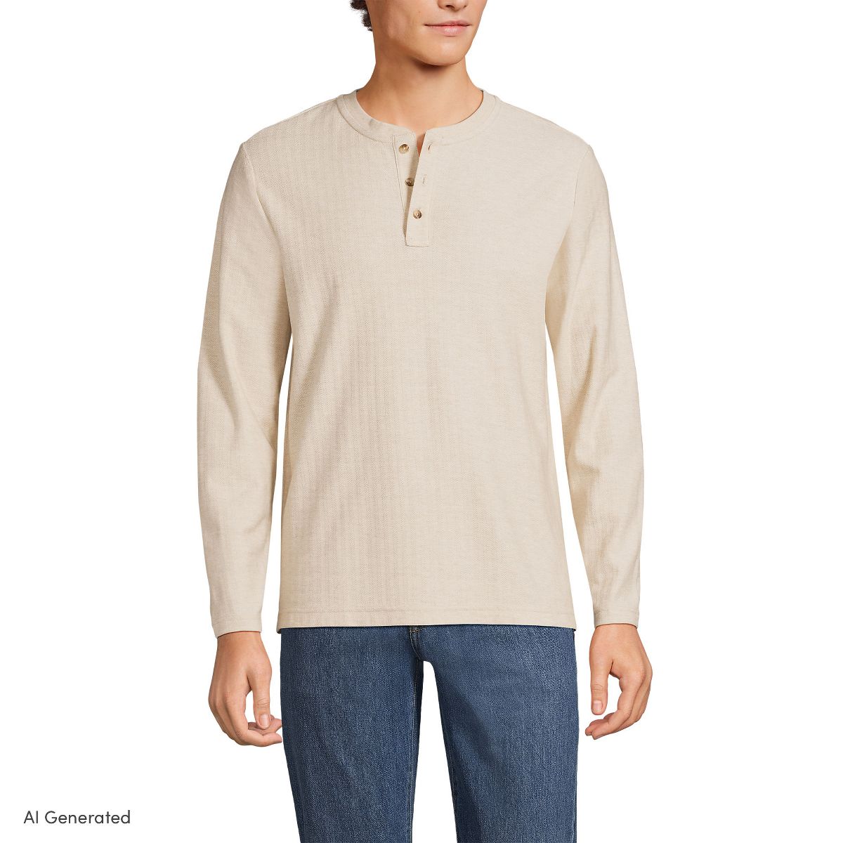 Lands' End Men's Long Sleeve Textured Herringbone Henley - thumbnail 9