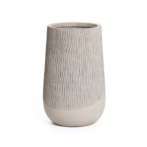 LuxenHome 27" H Concrete Tall Planter Large Outdoor Indoor Decorative Plant Pot Distressed Wood Pattern Planter Pot for Home Garden Patio Brown - 1 of 4