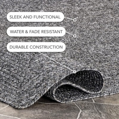 Charcoal Gray Round Braided Synthetic Indoor/Outdoor Rug