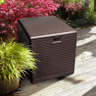 Java Brown 28-Gallon Weather-Resistant Wicker Deck Box with Lock