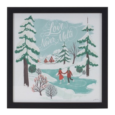 Festive Winter Scene Framed Wall Art Set in Blue and Red