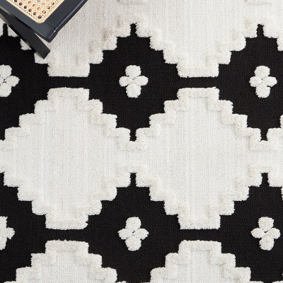 Ivory and Anthracite Square Hand-Knotted Wool Rug