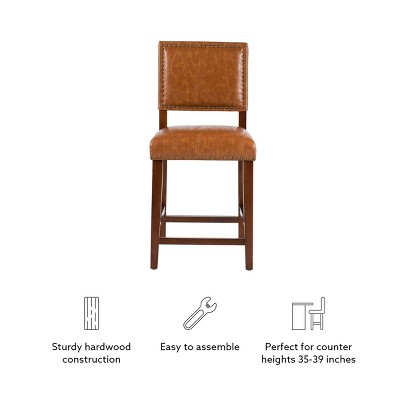 Carmel Luxe Faux Leather 24" Counter Stool with Walnut Stained Legs