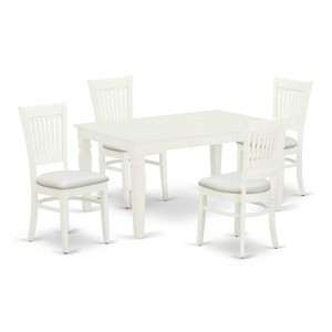 HomeStock 5-Piece Rectangle Linen White Finish Solid Wood Top Dining table with 4 Chairs with Butterfly Leaf Slat Back - 1 of 4