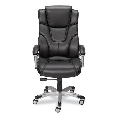 Black Leather High Back Executive Swivel Chair with Fixed Arms