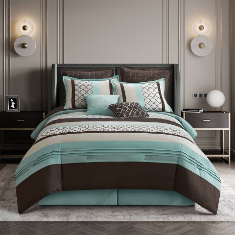 Nanshing 8pc Queen Avalon Comforter Bedding Set Aqua Blue