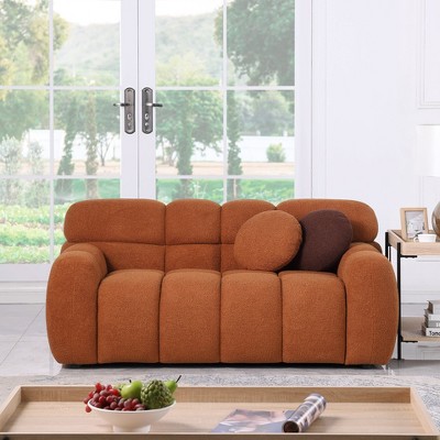 64.98 length ,35.83" deepth ,human body structure for USA people, marshmallow sofa,Polyester sofa ,2 seater, LIGHT BROWN Polyester