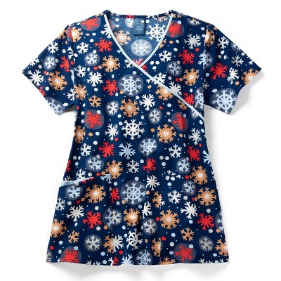 Zoe and Chloe Zoe+Chloe Contrast Mock Wrap Print Scrub Top