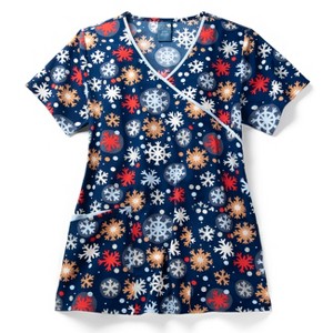 Zoe and Chloe Zoe+Chloe Contrast Mock Wrap Print Scrub Top - 1 of 1