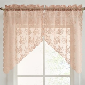 HLC.ME Jolene Floral Rod Pocket Lace Short Cafe Swags for Small Windows, Kitchens, and Basement Windows - Set of 2 - 1 of 4