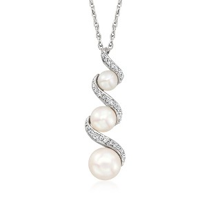 Ross-Simons 3.5-6.5mm Cultured Pearl and .10 ct. t.w. Diamond Spiral Pendant Necklace in Sterling Silver Size 18 - 1 of 3