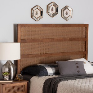 Baxton Studio Berne Mid-Century Modern Ash Walnut Finished Wood Queen Size Headboard with Rattan - 1 of 4