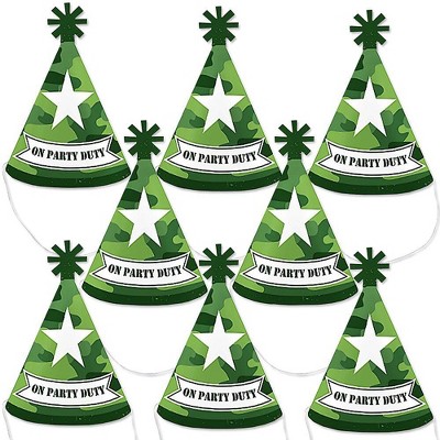 Big Dot of Happiness Camo Hero - Mini Cone Army Military Camouflage Party Hats - Small Little Party Hats - Set of 8