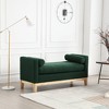 Upholstered Bench, 53.5" Ottoman Bench with Wood Legs & Pillows for End of Bed, Bedroom, Living Room, Entryway, Caramel, Green - 2 of 4