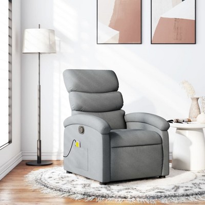 vidaXL Massage Recliner Chair-Manual Adjustable, Light Gray Fabric, Vibration Massage, Usb-Powered, Side Pocket, Padded Armchair