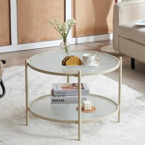 VINGLI Glass Coffee Table, 30" Round Coffee Tables with 2-Tier, for Living Room,Black - 1 of 4