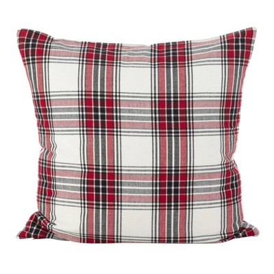 20" x 20" Red and Black Plaid Cotton Throw Pillow