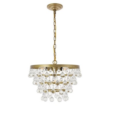 Elegant Brass and Glass 5-Light Pendant Chandelier