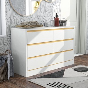 24/7 Shop At Home Windsong Modern 6 Drawer Dresser: Faux Gold Trim, Easy-Glide Storage - 1 of 4