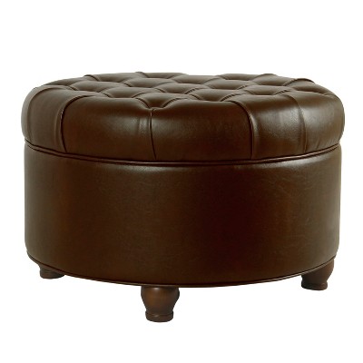 Elegant Tufted Faux Leather Round Ottoman with Storage