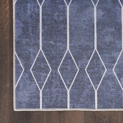 Navy Geometric Flat Woven Synthetic Washable Rug 2' x 3'9"