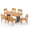 Christopher Knight Home Penelope Rustic 7 Piece Outdoor Acacia Wood Slatted Dining Set with Rattan Table - 2 of 4