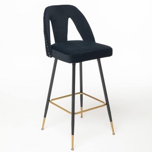 Velvet Bar Stools with Back Support and Footrest, Modern Upholstered Kitchen Island Chairs, Wide Wide Cushion Counter Stools for Bar Cafe, Set of 2 - 1 of 4