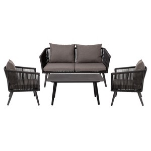 Flash Furniture Kierra Black All-Weather 4-Piece Woven Conversation Set with Gray Zippered Removable Cushions & Metal Coffee Table - 1 of 4