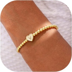 Beaded Bracelets for Women Dainty Heart Initial Bracelet Letter A-Z Charm Bracelet for Women Stretch - 1 of 4