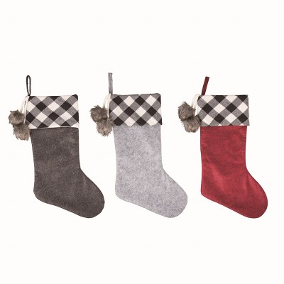 Transpac Fabric Multicolor Christmas Buffalo Check Stocking Set of 3