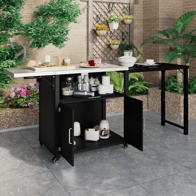 Whisen Versatile Outdoor Cabinet with Folding & Expandable Work Surfaces - Black