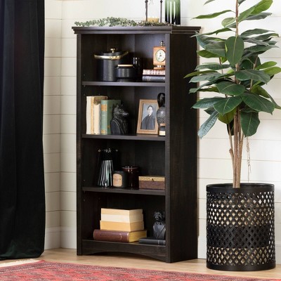 Elegant Rubbed Black Wood Adjustable 4-Shelf Bookcase