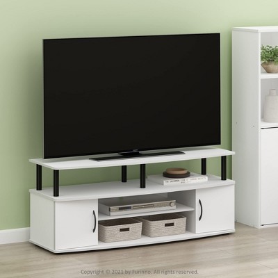 Furinno Modern TV Stand Media Entertainment Center for TV's up To 55" w/2-Door Storage Cabinet,White/Black