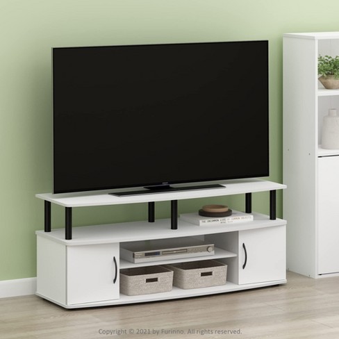 Furinno Modern TV Stand Media Entertainment Center for TV's up To 55" w/2-Door Storage Cabinet,White/Black - image 1 of 4