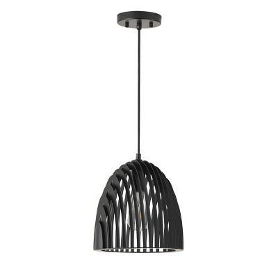 Modern Black Dome Pendant Light, Sculptural Cage Hanging Fixture for Kitchen Island or Dining Room