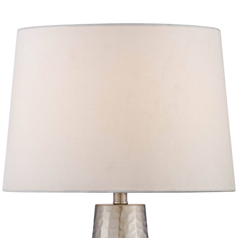 360 Lighting Modern Table Lamp 25 3/4" High Silver Leaf Hammered Metal Off White Fabric Drum Shade for Bedroom Living Room House Home Bedside Office, 3 of 8