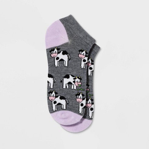 Black Milk Women Low Cut Short Boat Socks Cute Cow Embroidery Striped Invisible Hosiery 