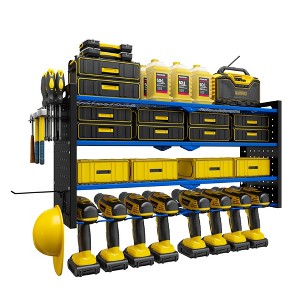 Modular Wall-Mounted Power Tool Organizer with Charging Station, Heavy-Duty Drill Rack with Hooks and 8-Outlet Holder - 1 of 4